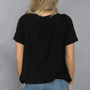 Solid Color Pleat Design T-shirt Top