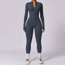 Load image into Gallery viewer, Women&#39;s Solid Zip Up Long Sleeve Sports Jumpsuit