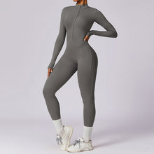 Load image into Gallery viewer, Women&#39;s Solid Zip Up Long Sleeve Sports Jumpsuit