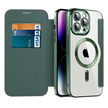 Load image into Gallery viewer, Transparent Electroplated Magnetic Leather Flip Case for iPhone