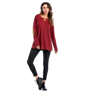 Plain Round Neck Button Collage Long Sleeve Top