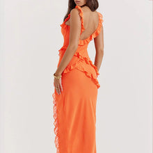 Load image into Gallery viewer, Elegant Solid Color V-neck Ruffle Dress