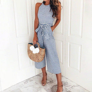 Magoloft™ Women Summer Striped Sleeveless Back Zipper Jumpsuits