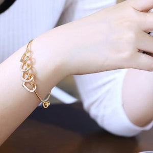 Family Bangle Bracelet with Heart Shape Pendants