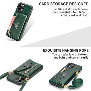 Triangle Crossbody Zipper Wallet Card Leather Case For iPhone