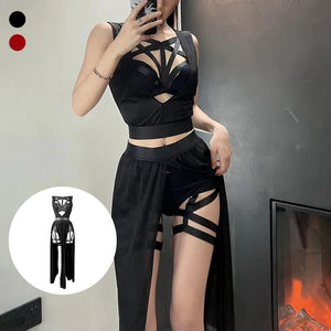 Gothic Bandaged Corset Bustier Top Cutout High Split Mesh Sets