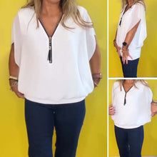 Load image into Gallery viewer, Chiffon Half-Zip Short-Sleeved Casual Top