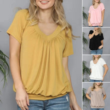 Load image into Gallery viewer, Solid Color Pleat Design T-shirt Top