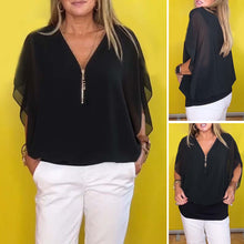 Load image into Gallery viewer, Chiffon Half-Zip Short-Sleeved Casual Top