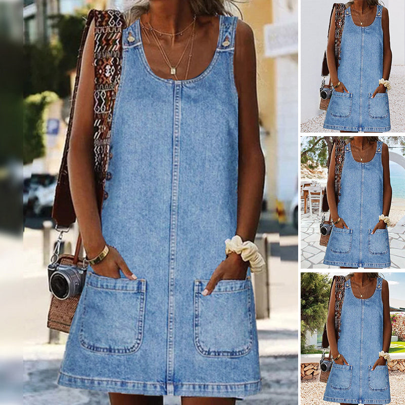 Front Pocket Denim Overall Mini Skirt