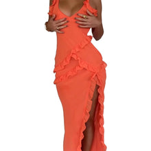 Load image into Gallery viewer, Elegant Solid Color V-neck Ruffle Dress