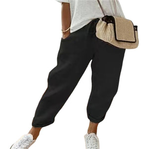 Solid Drawstring Waist Slant Pocket Pants