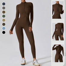 Load image into Gallery viewer, Women&#39;s Solid Zip Up Long Sleeve Sports Jumpsuit