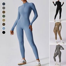 Load image into Gallery viewer, Women&#39;s Solid Zip Up Long Sleeve Sports Jumpsuit