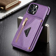 Load image into Gallery viewer, Triangle Crossbody Zipper Wallet Card Leather Case For iPhone