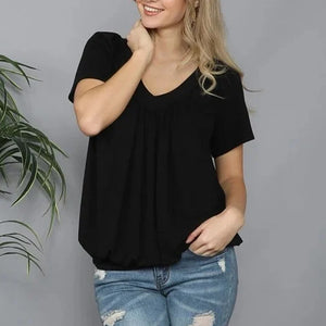 Solid Color Pleat Design T-shirt Top