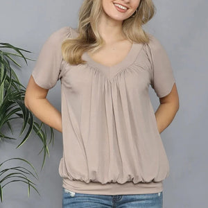 Solid Color Pleat Design T-shirt Top