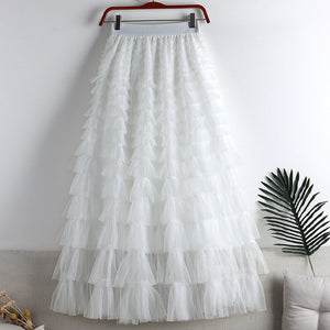 Tiered Elastic Waist Tulle Maxi Skirt