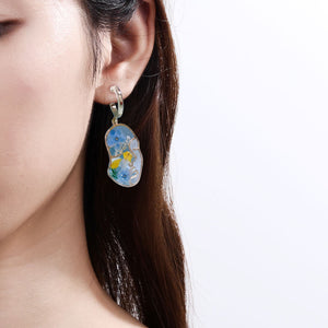 Pressed Flower Earrings - Abstract Face Forget Me Not Flower