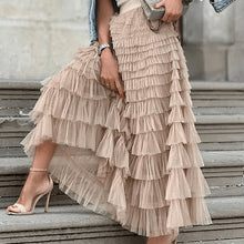 Load image into Gallery viewer, Tiered Elastic Waist Tulle Maxi Skirt