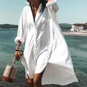 Women's Long Sleeve V-Neck Shirt Dress