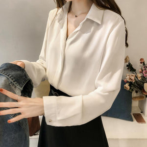 Women Solid Color Chiffon Shirts