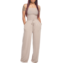 Load image into Gallery viewer, Asymmetric Solid Color Smocked Jumpsuit