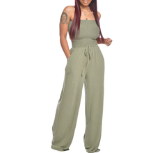 Load image into Gallery viewer, Asymmetric Solid Color Smocked Jumpsuit