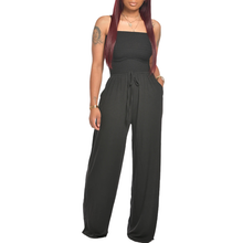 Load image into Gallery viewer, Asymmetric Solid Color Smocked Jumpsuit