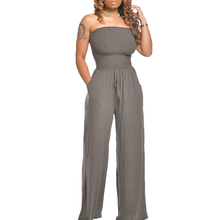 Load image into Gallery viewer, Asymmetric Solid Color Smocked Jumpsuit