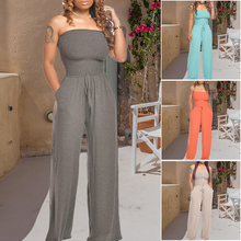 Load image into Gallery viewer, Asymmetric Solid Color Smocked Jumpsuit