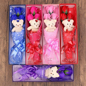 Rose Soap Bouquet With Cute Bear